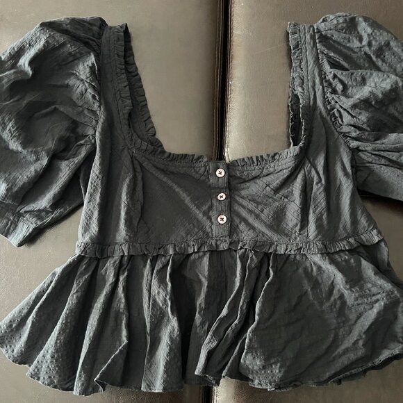 Free People Tops - Free People Leave It To Me Top Babydoll Puff Sleeve Size Small Black